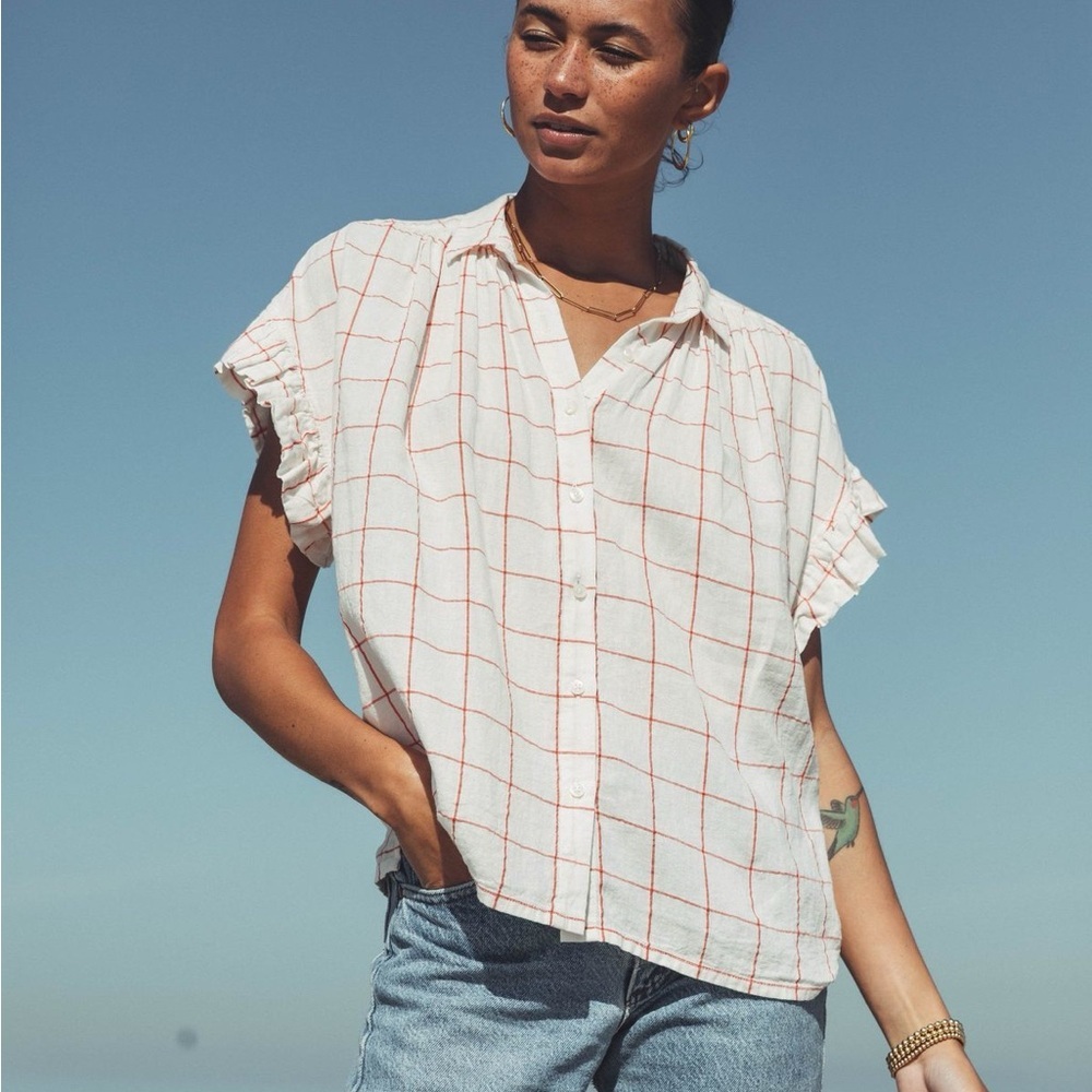 Trovata White and Red Checkered Blouse